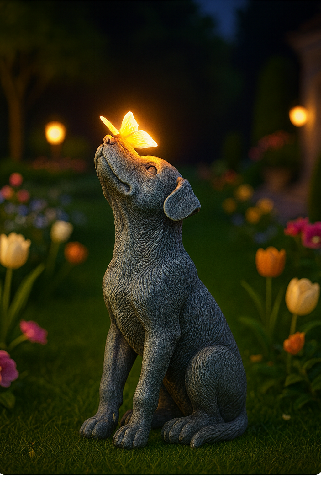 Goodeco Dog Statue with Solar Butterfly